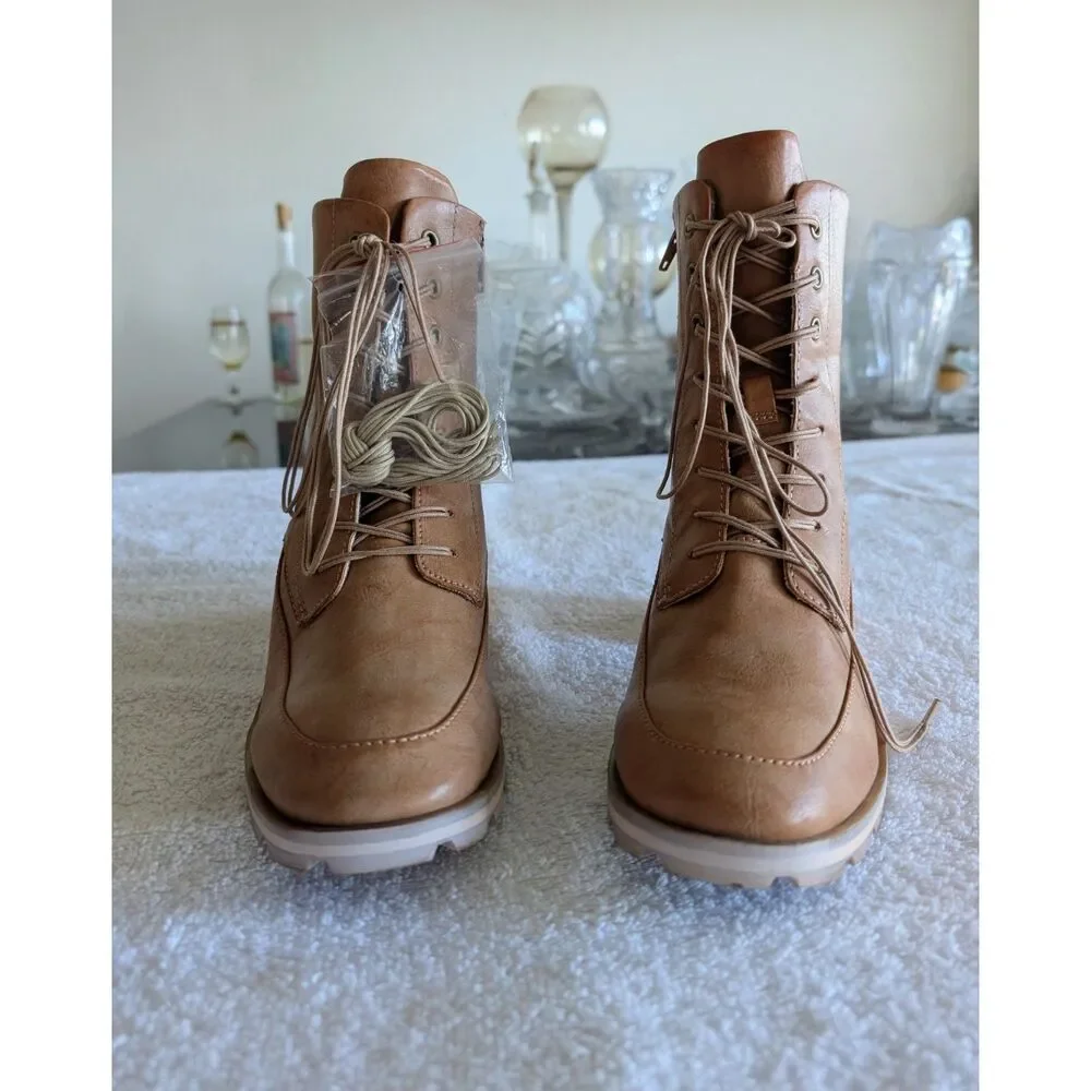 Korks Cambria Ankle Boots Brown Leather Lace Up Stacked Heel Lug Sole